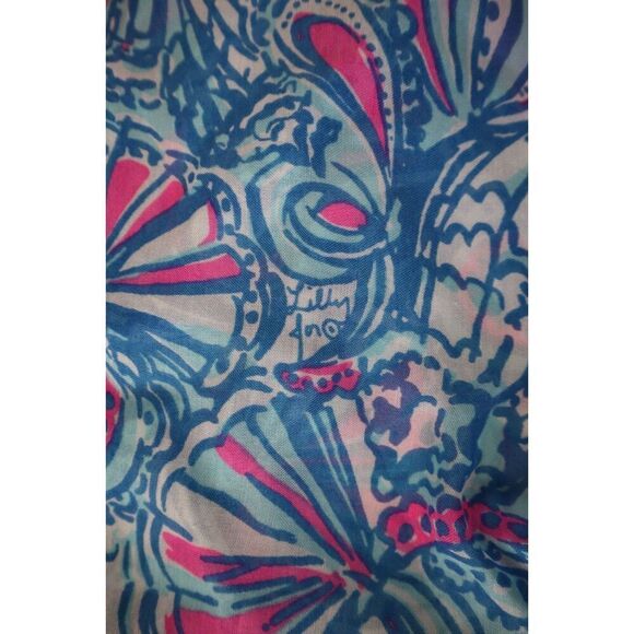 Lilly Pulitzer Women's Blue/Pink PomPom My Fans Lightweight Beach Cover-Up/Scarf - Picture 2 of 8